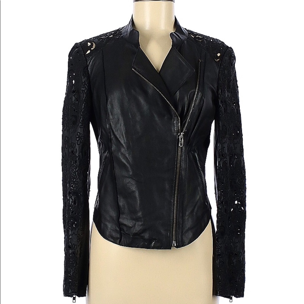 Muubaa 100% Lamb Leather Embroidered Cut-Out Moto Biker Jacket 6